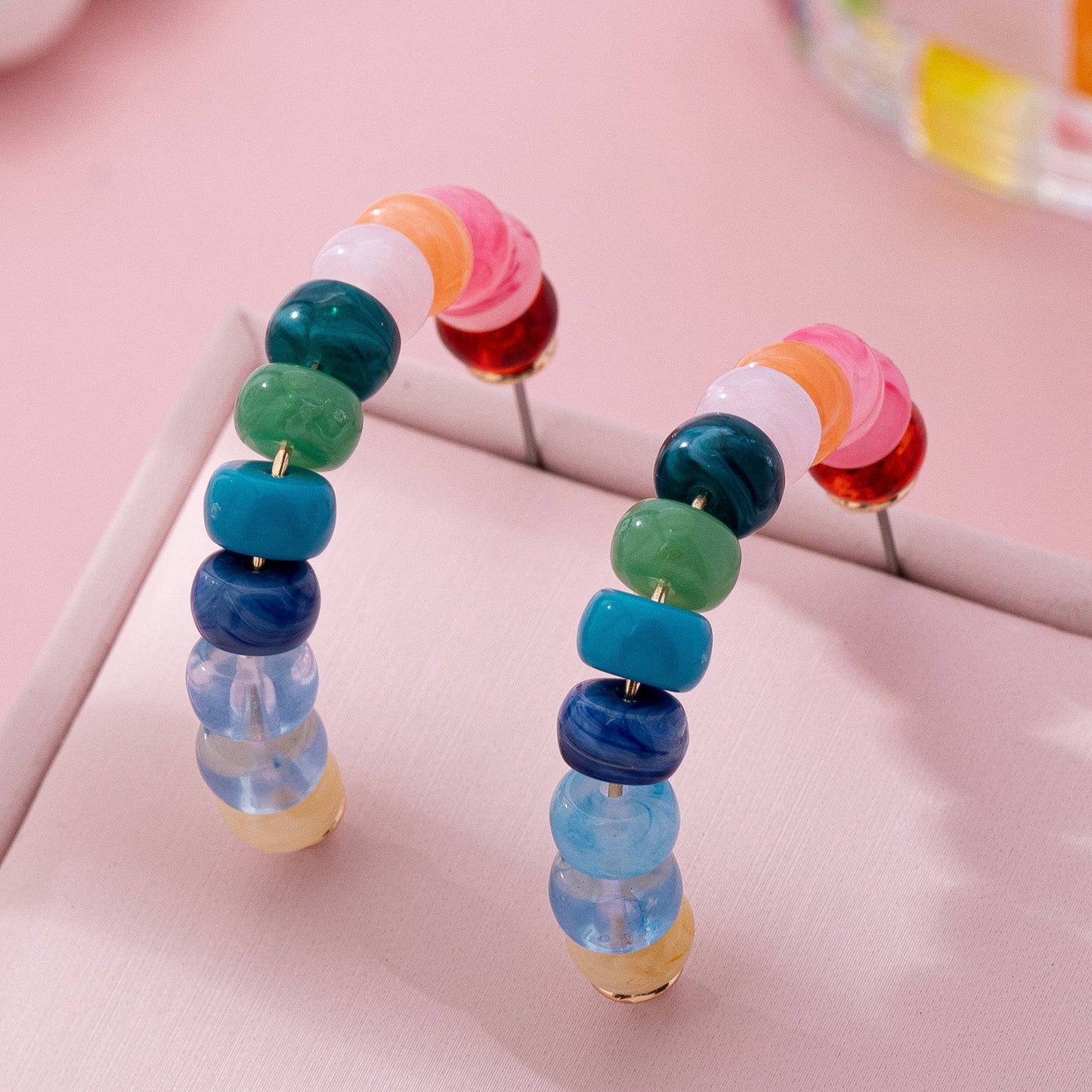 Rainbow Beaded Hoop Earrings : Multi