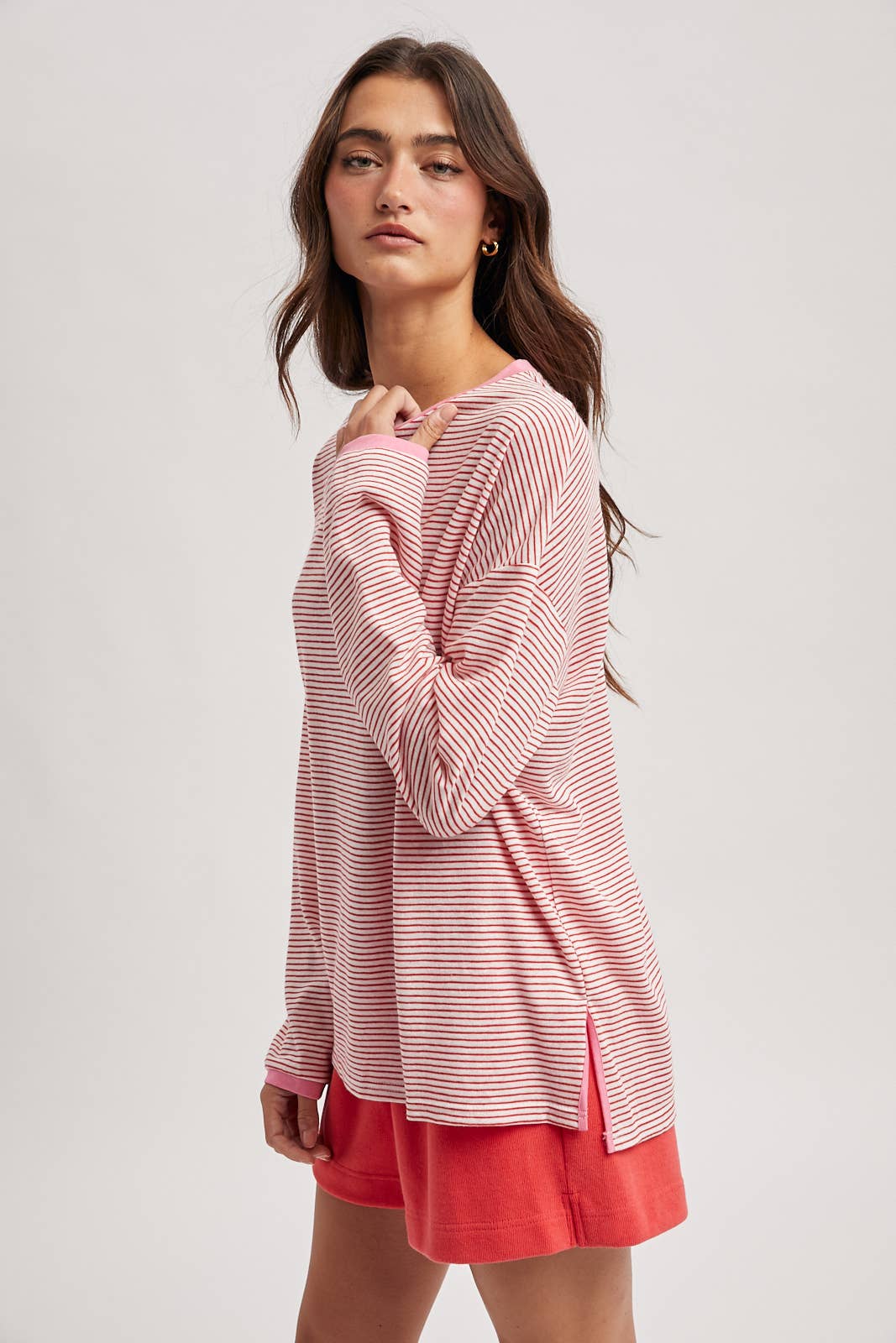 Contrast Striped Knit Top : Cherry/White