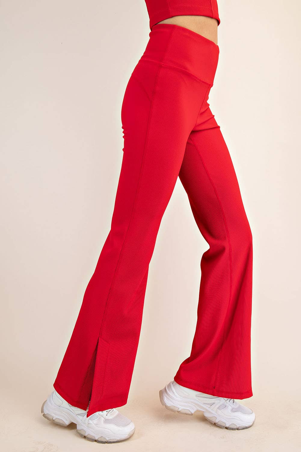 Nylon Rib Flare Leggings : Red (Rae Mode)