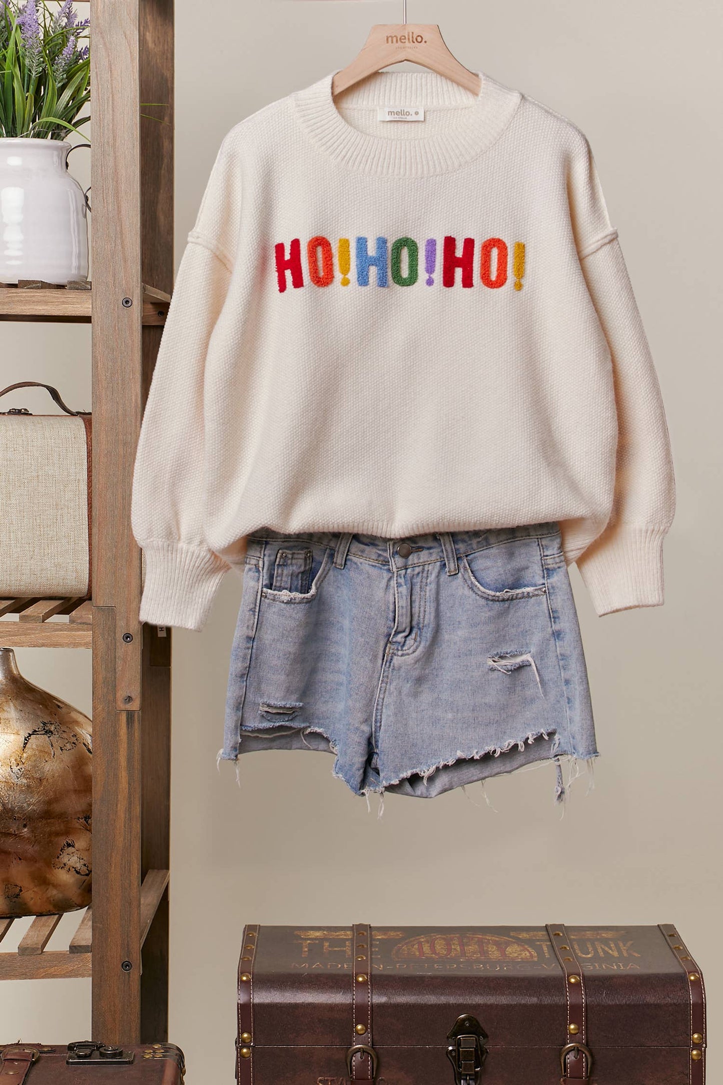 Oversize Christmas Sweater with Lettering: Ivory-Multi