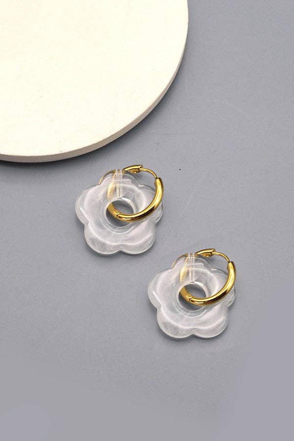 Flower Charm Hoop Earrings : Teal