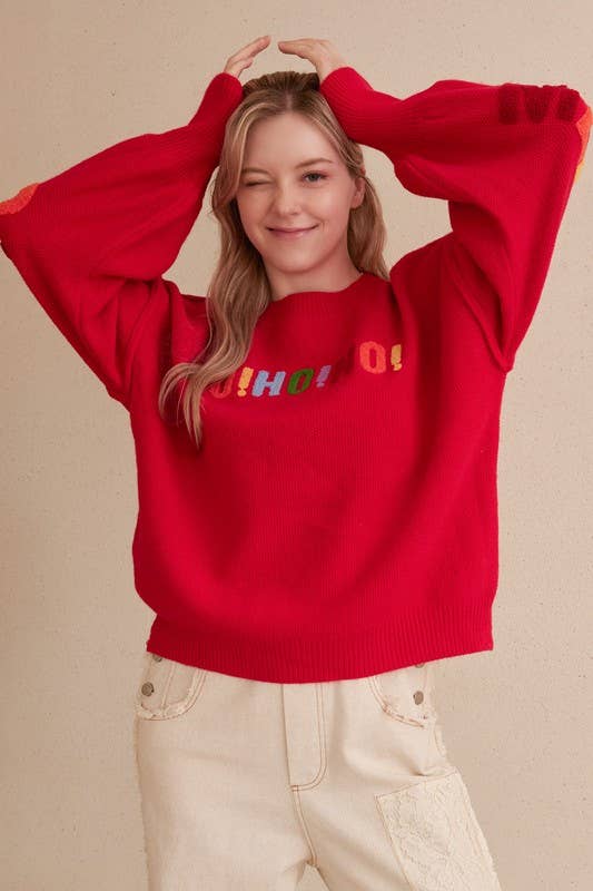 Oversize Christmas Sweater with Lettering: Ivory-Multi
