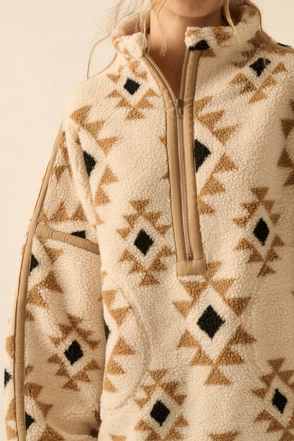 Geometric-Print Sherpa Fleece Half-Zip Pullover