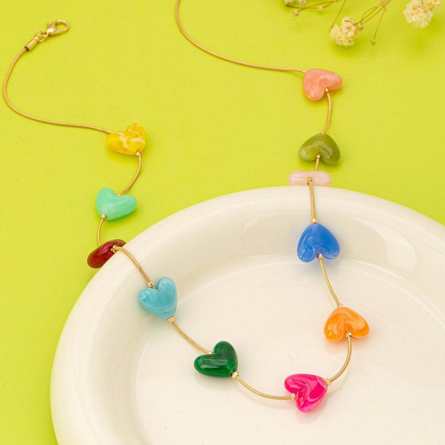 Rainbow Heart Station Necklace