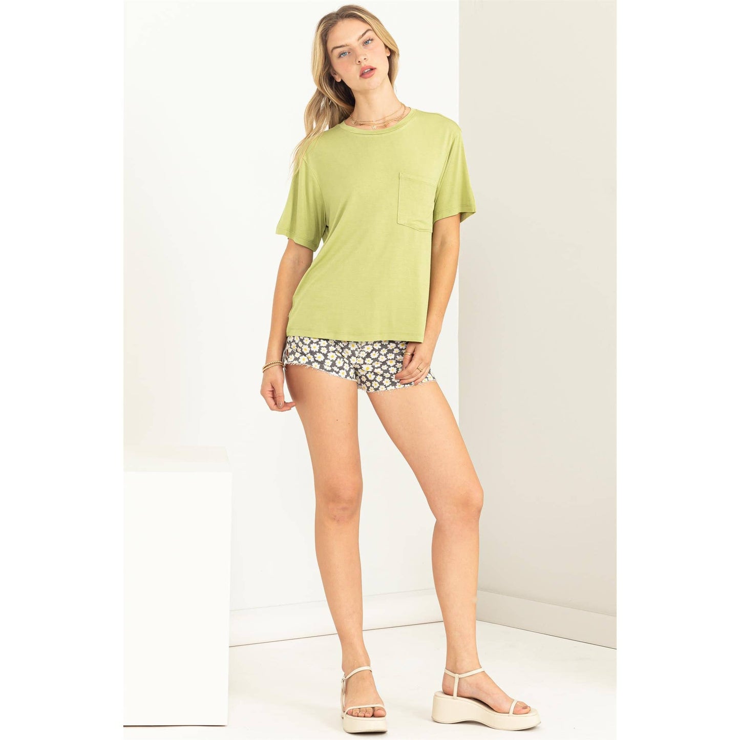 Oversized Pocket Tee: Pale Olive