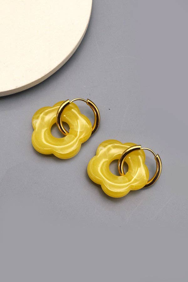 Flower Charm Hoop Earrings : Teal