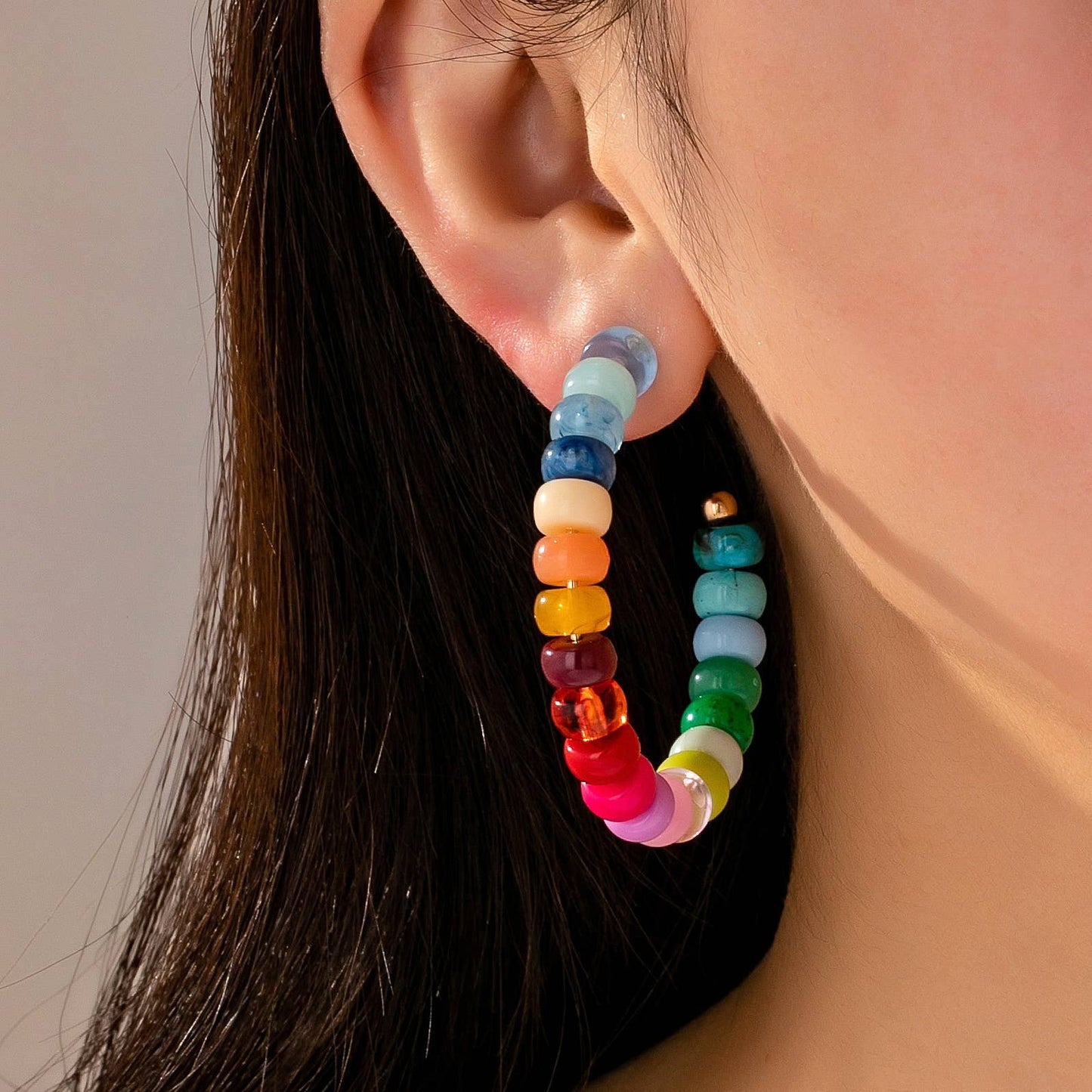 Rainbow Beaded Hoop Earrings