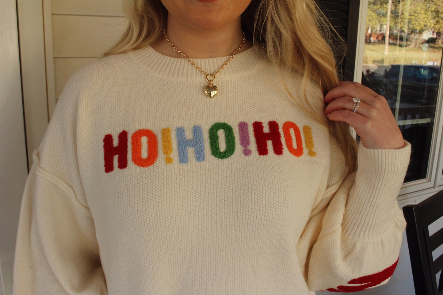 Oversize Christmas Sweater with Lettering: Ivory-Multi