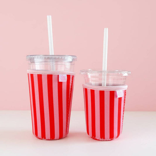 Pink & Red Stripes - Iced Drink Sleeve: Large / 24oz