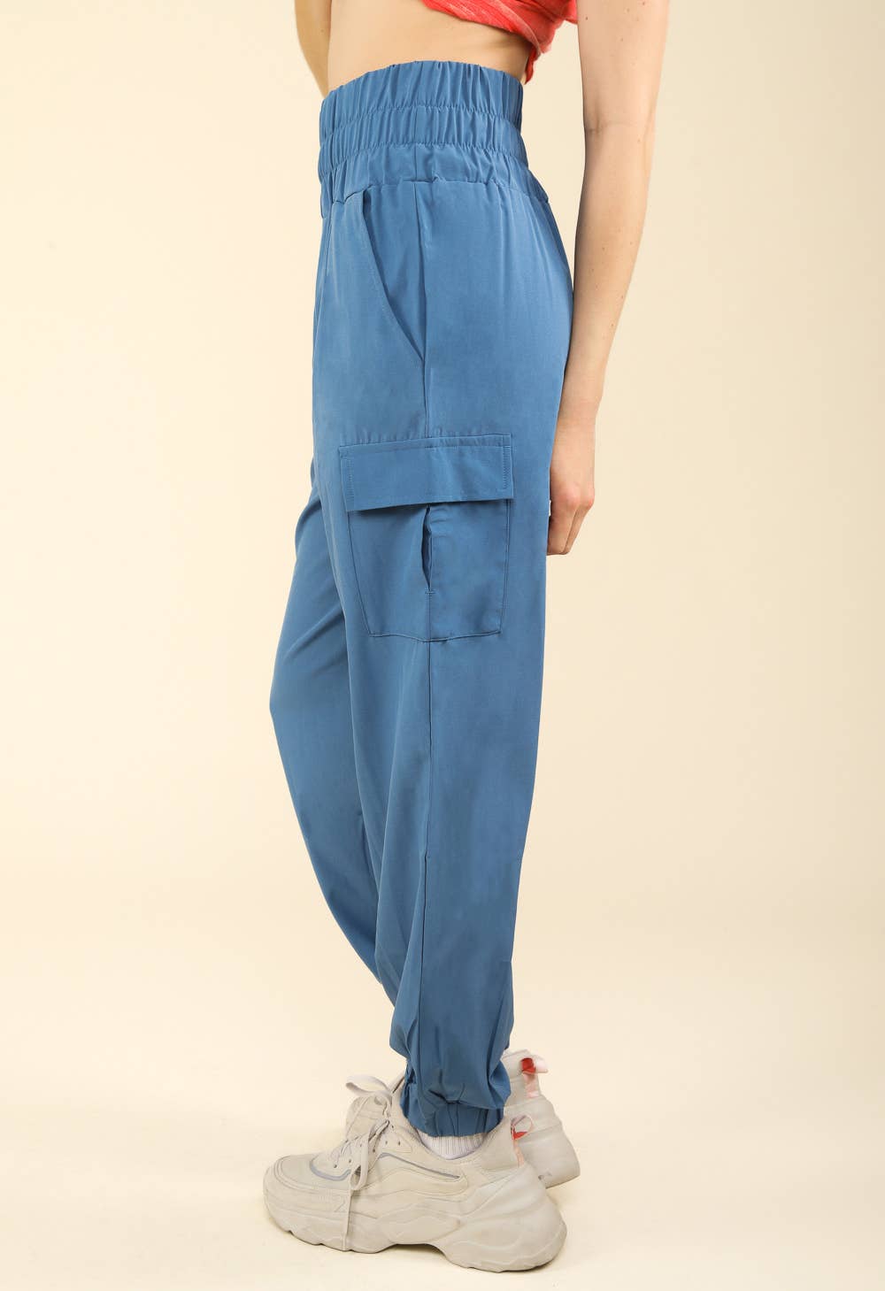 High Waisted Cargo Active Joggers w/ Pockets: Coconut Milk