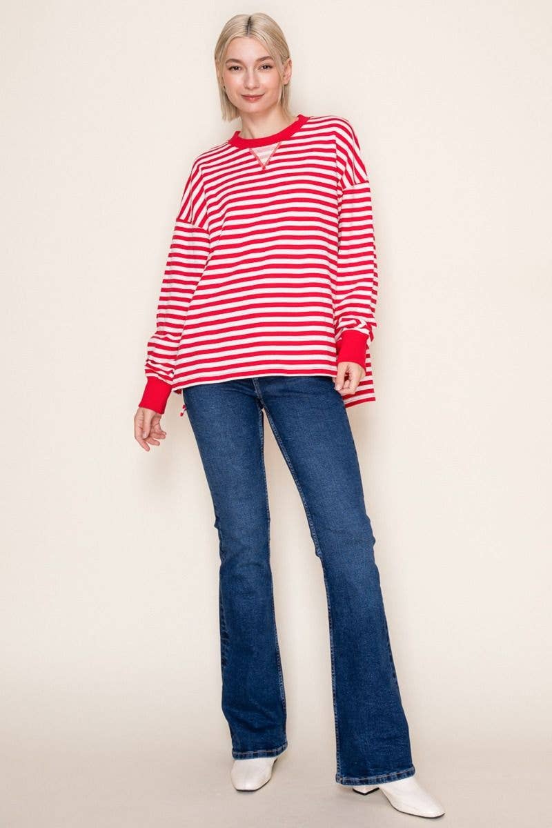 Red/White Striped Long Sleeve Knit Top