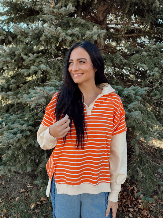 Orange Color Block Collared Blouse