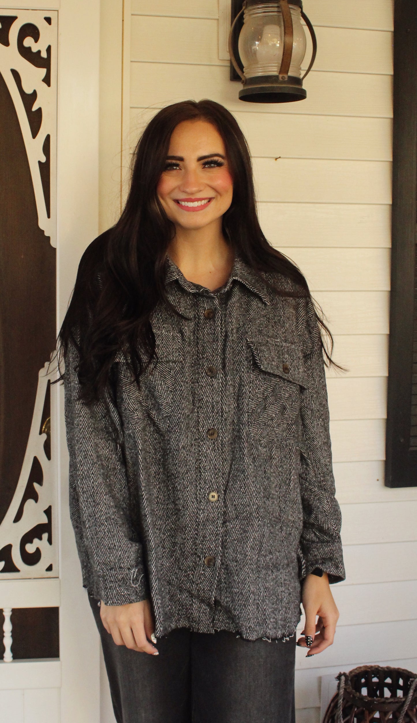 Black Long Sleeve Solid Woven Shacket: PLUS SIZE