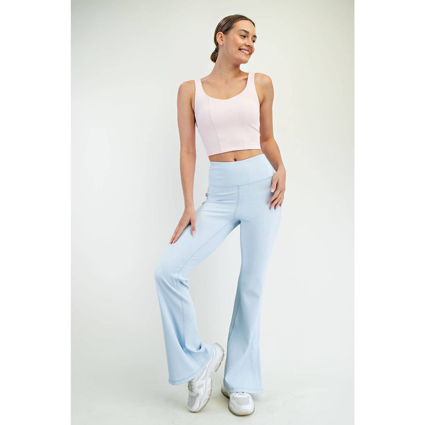 Nylon Rib Flare Leggings : Baby Blue (Rae Mode)