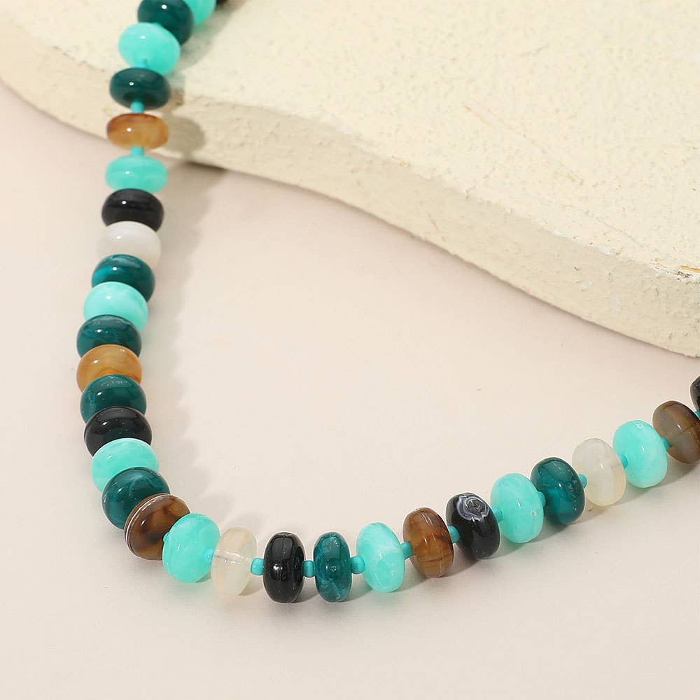 Chunky Multicolor Resin Flat Disc Beaded Necklace: Teal