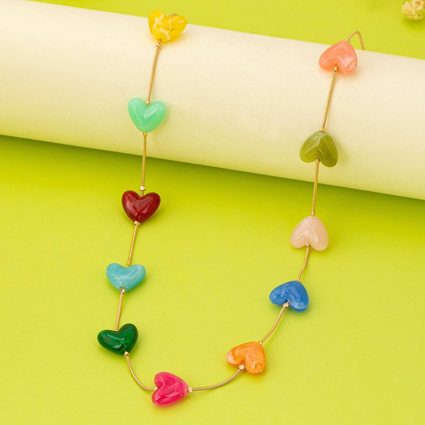 Rainbow Heart Station Necklace