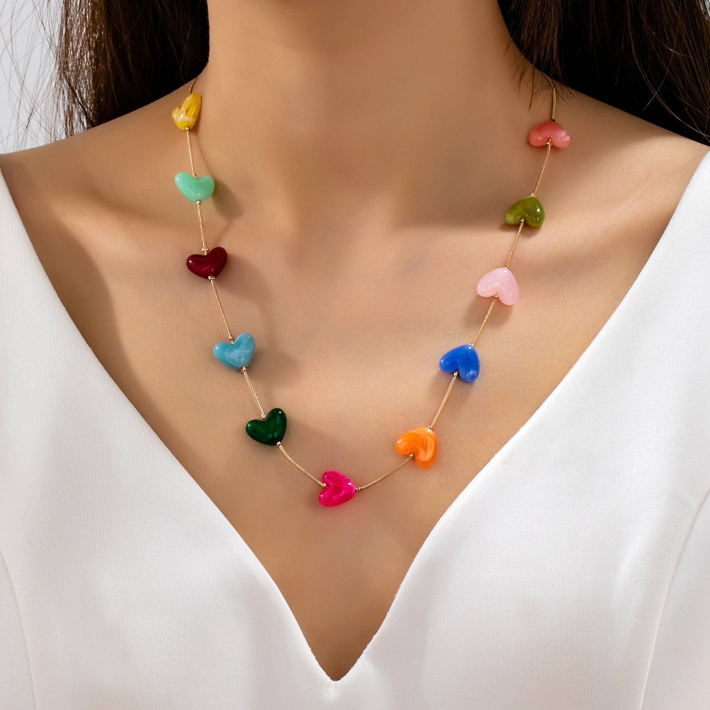 Rainbow Heart Station Necklace