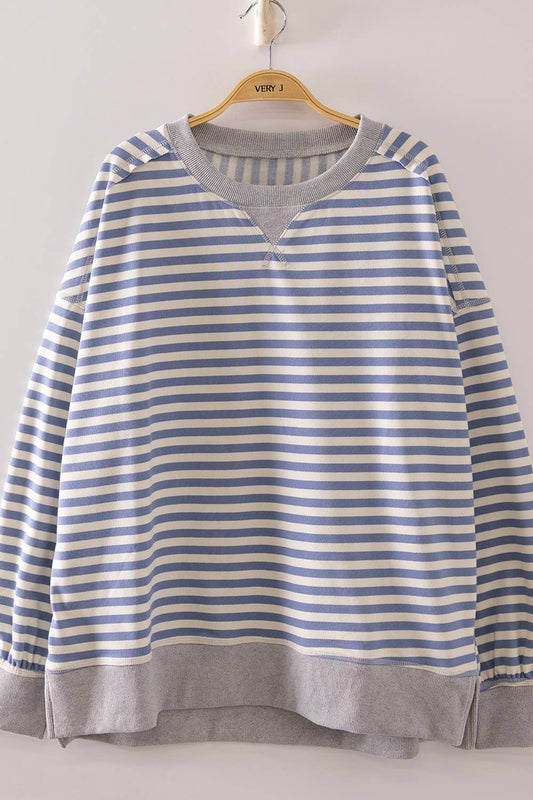 Everyday Stripe Oversized Knit Top – Denim Blue/Cream