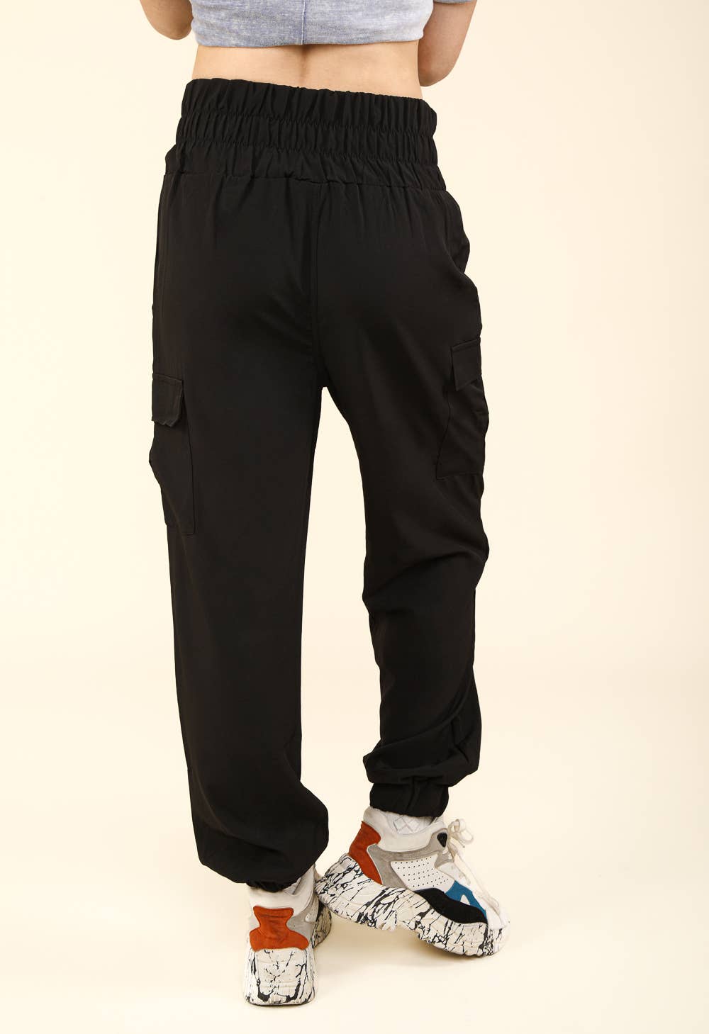 High Waisted Cargo Active Joggers w/ Pockets: Coconut Milk