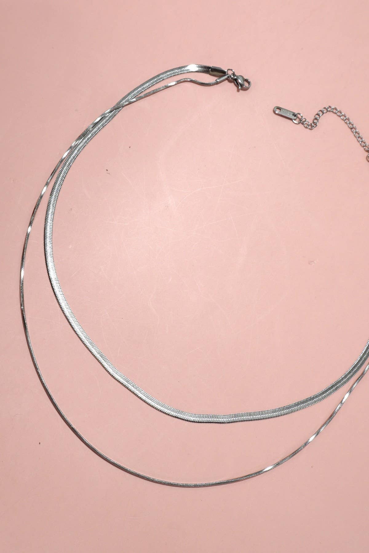 Layered Herringbone Necklace : Silver