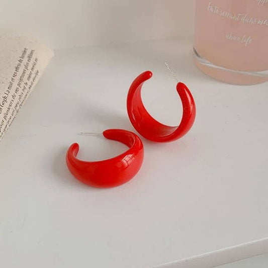 Red Chunky Hoop Earrings