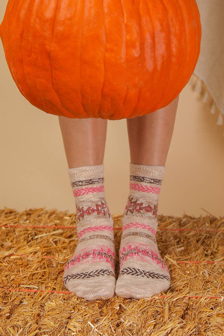Aztec Graphic Cozy Crew Socks: Oatmeal