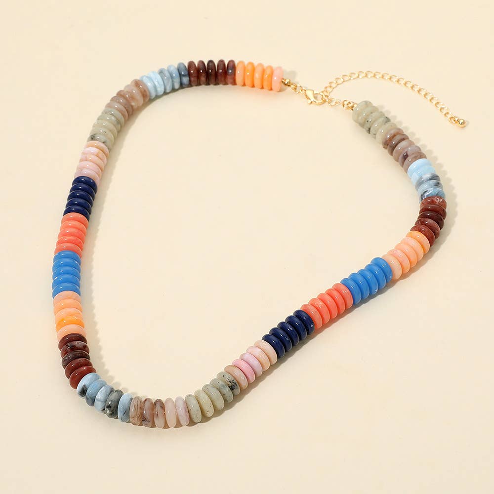 Flat Resin Disc Beaded Necklace: Brown/Gold