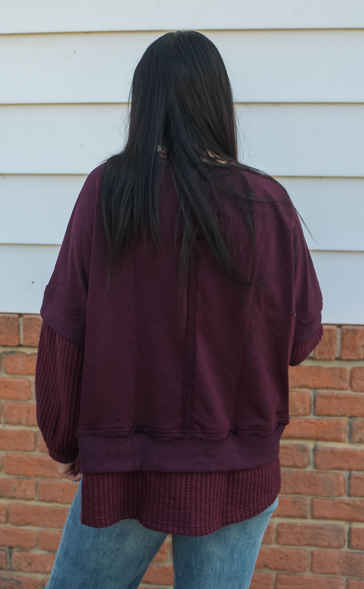 Contrast Sweatershirt Top (Plum)