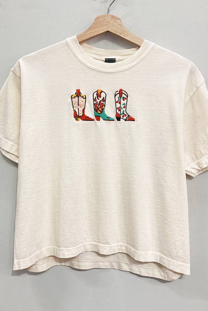 Embroidered Western Boots Cropped Tee