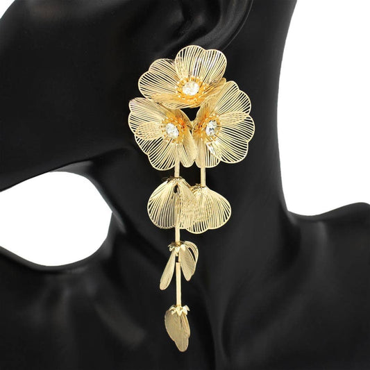 Bold Cutout Floral Cascade Statement Drop Earrings: Gold