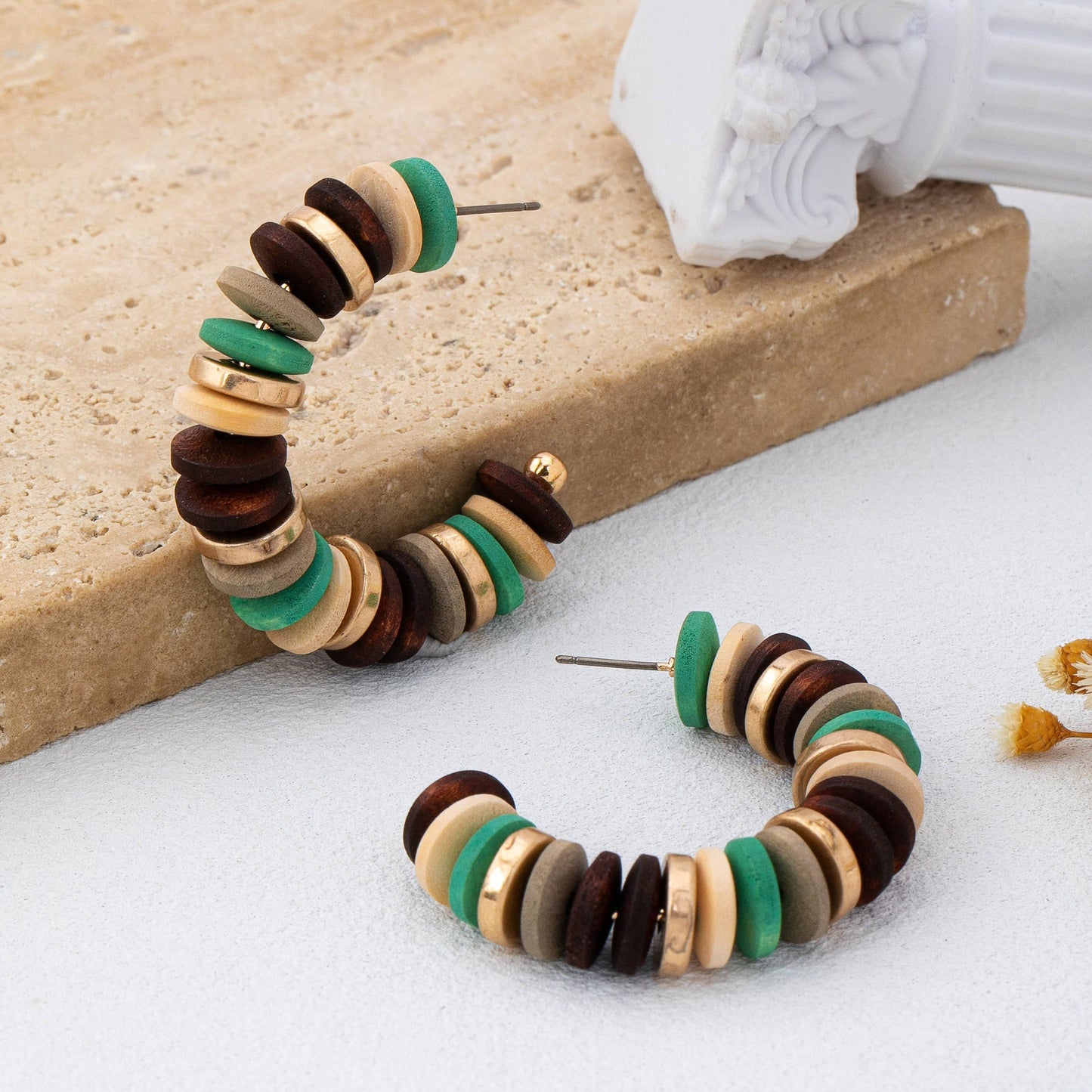 Southwest Disc Beaded Hoop Earrings