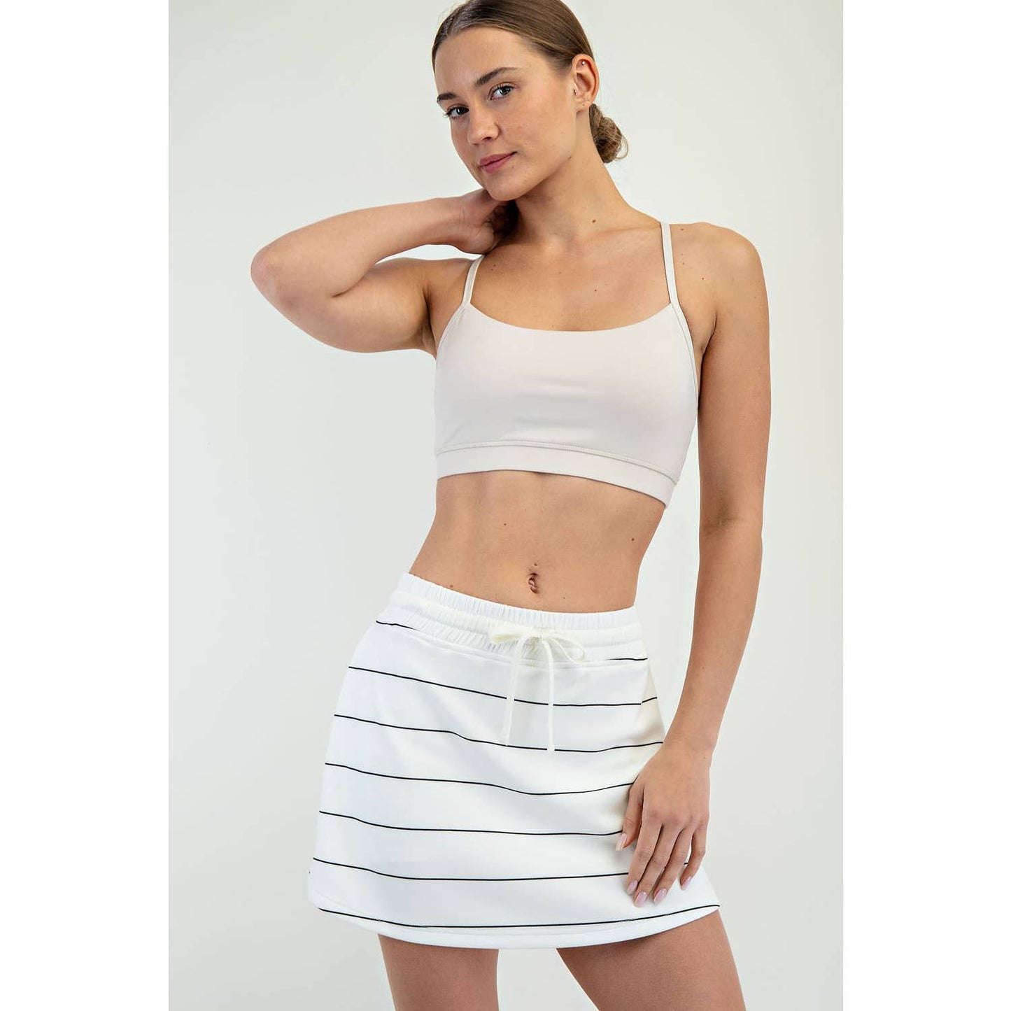Modal Scuba Stripe Skort : Cream/Black