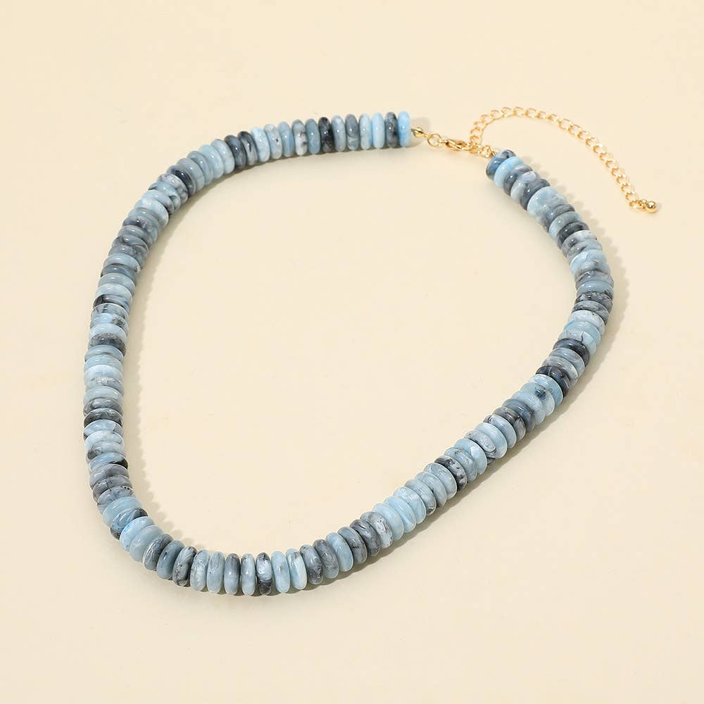 Flat Resin Disc Beaded Necklace: Brown/Gold