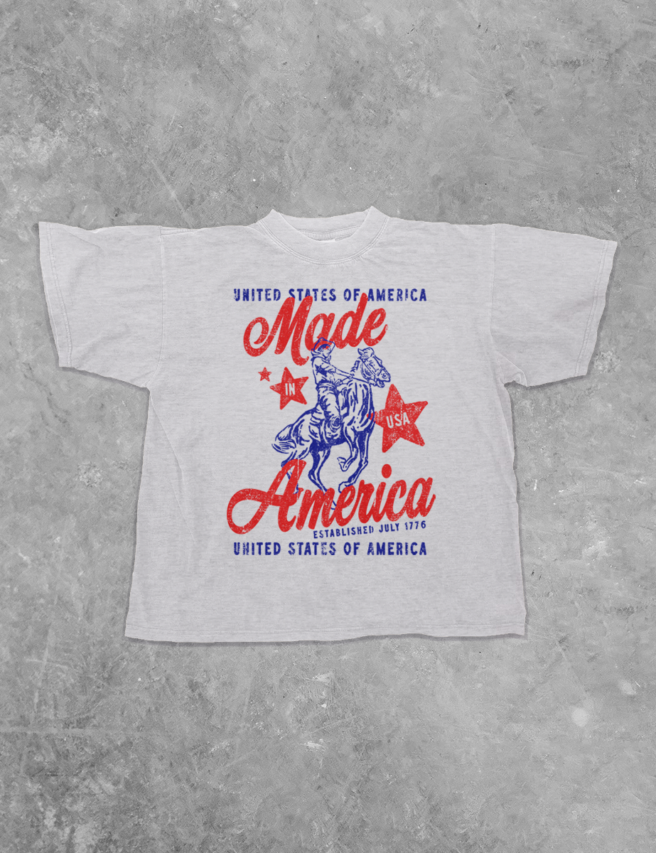 Made In America, USA Western Boxy Cotton Tee : Gray