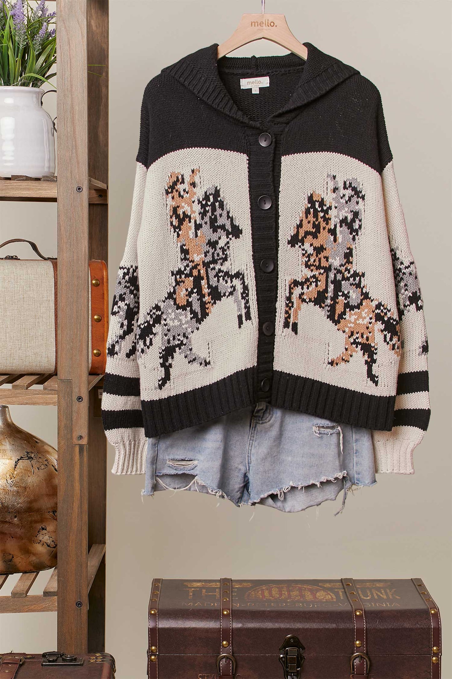 Horse Pattern Hooded Cardigan