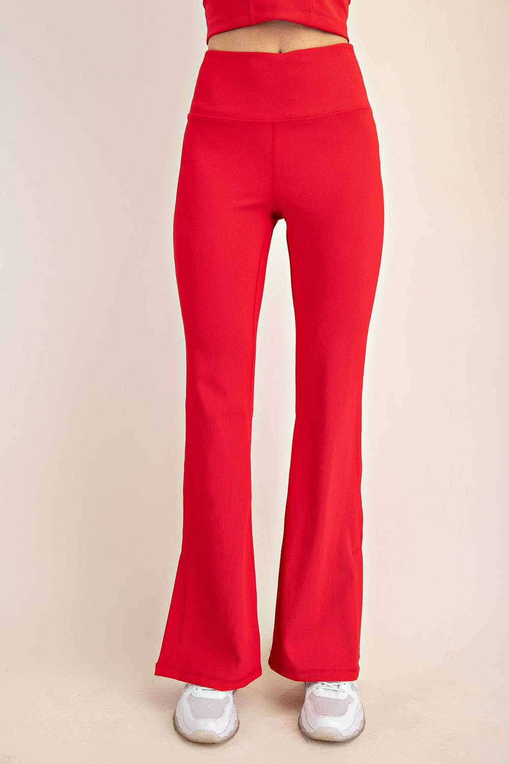 Nylon Rib Flare Leggings : Red (Rae Mode)