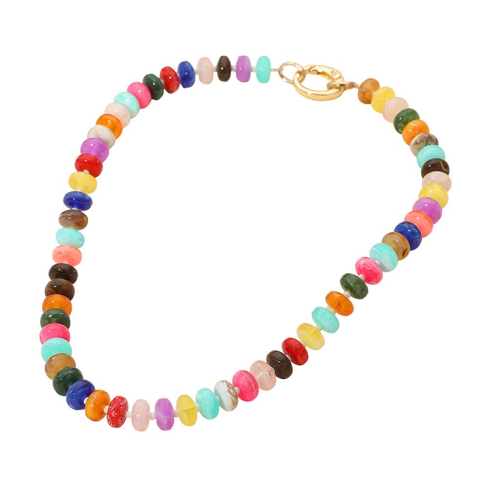Chunky Multicolor Resin Flat Disc Beaded Necklace: Teal