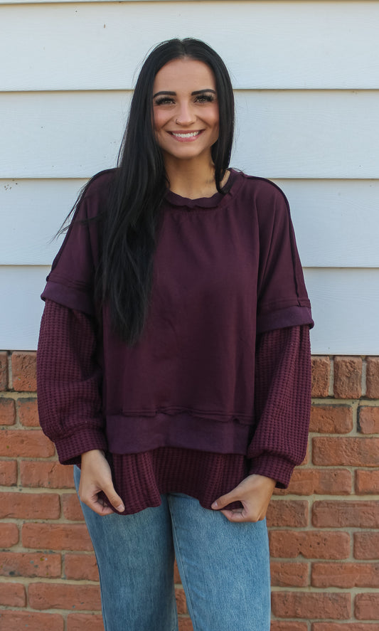 Contrast Sweatershirt Top (Plum)