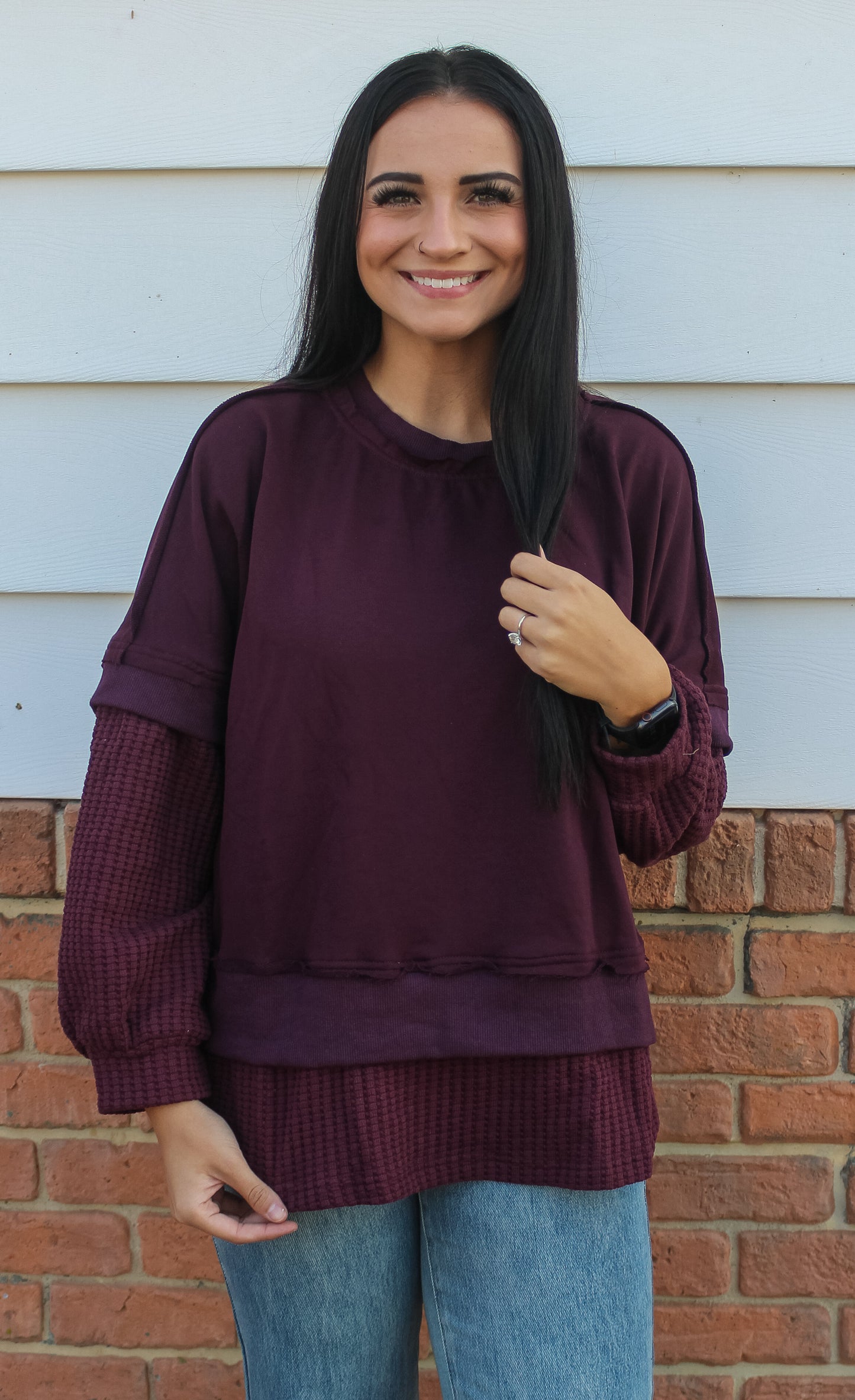 Contrast Sweatershirt Top (Plum)