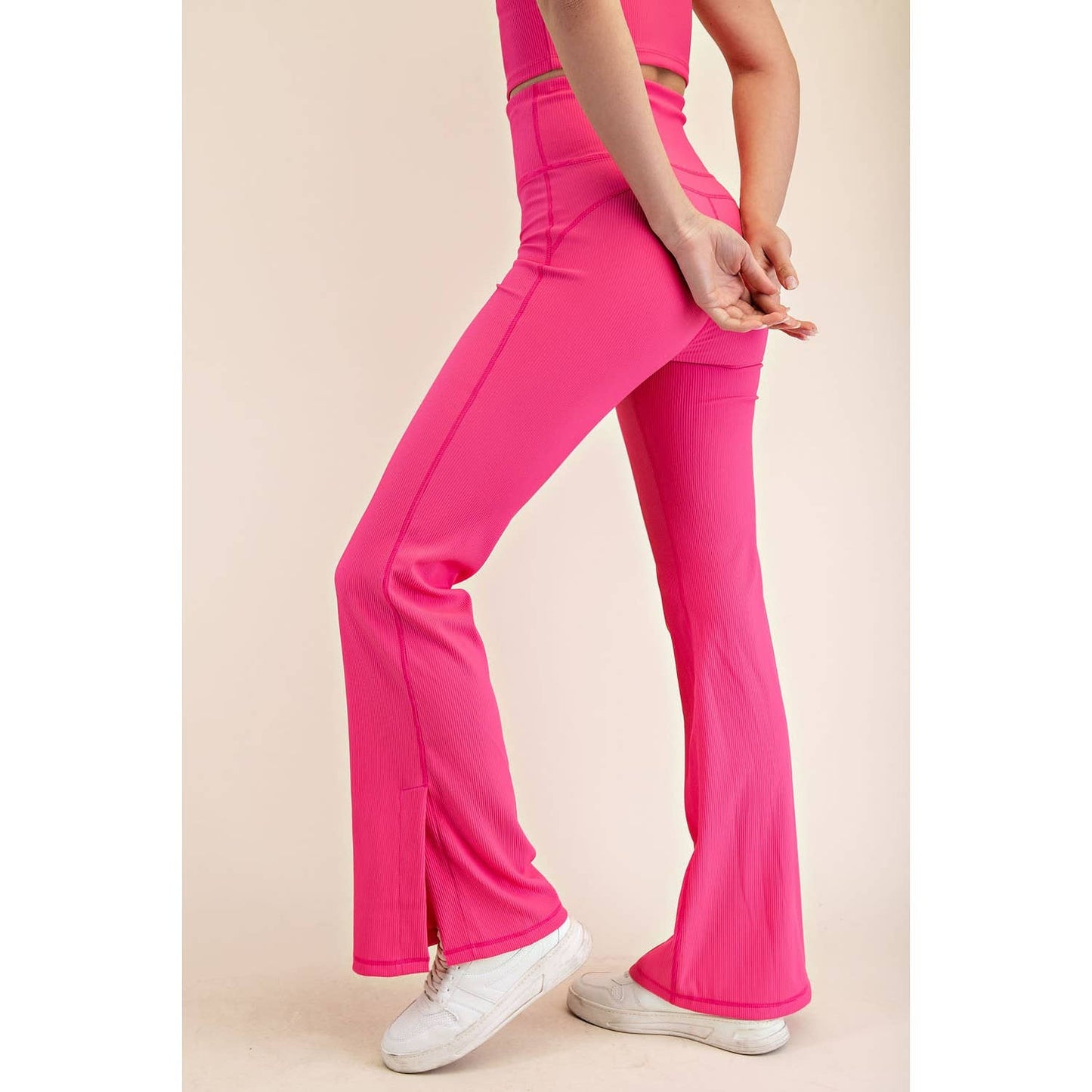 Nylon Rib Flare Leggings: Hot Pink (Rae Mode)