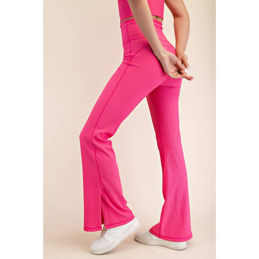 Nylon Rib Flare Leggings: Hot Pink (Rae Mode)