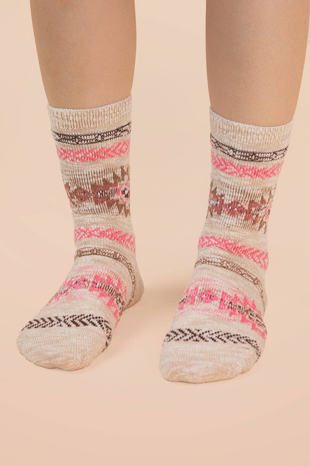 Aztec Graphic Cozy Crew Socks: Oatmeal