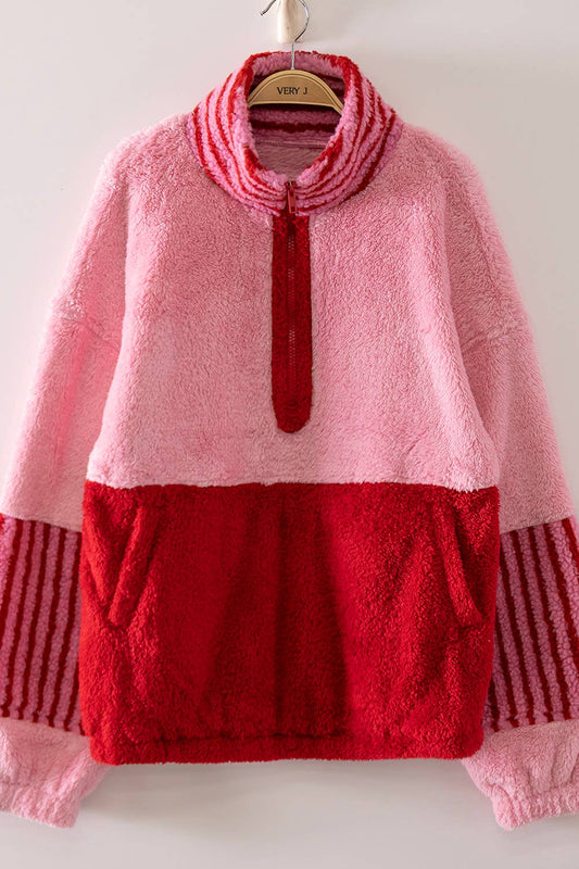 Sweetheart Color Block Sherpa Half-Zip