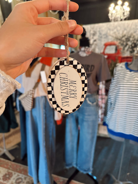 Checkered ‘Merry Christmas’ Ornament