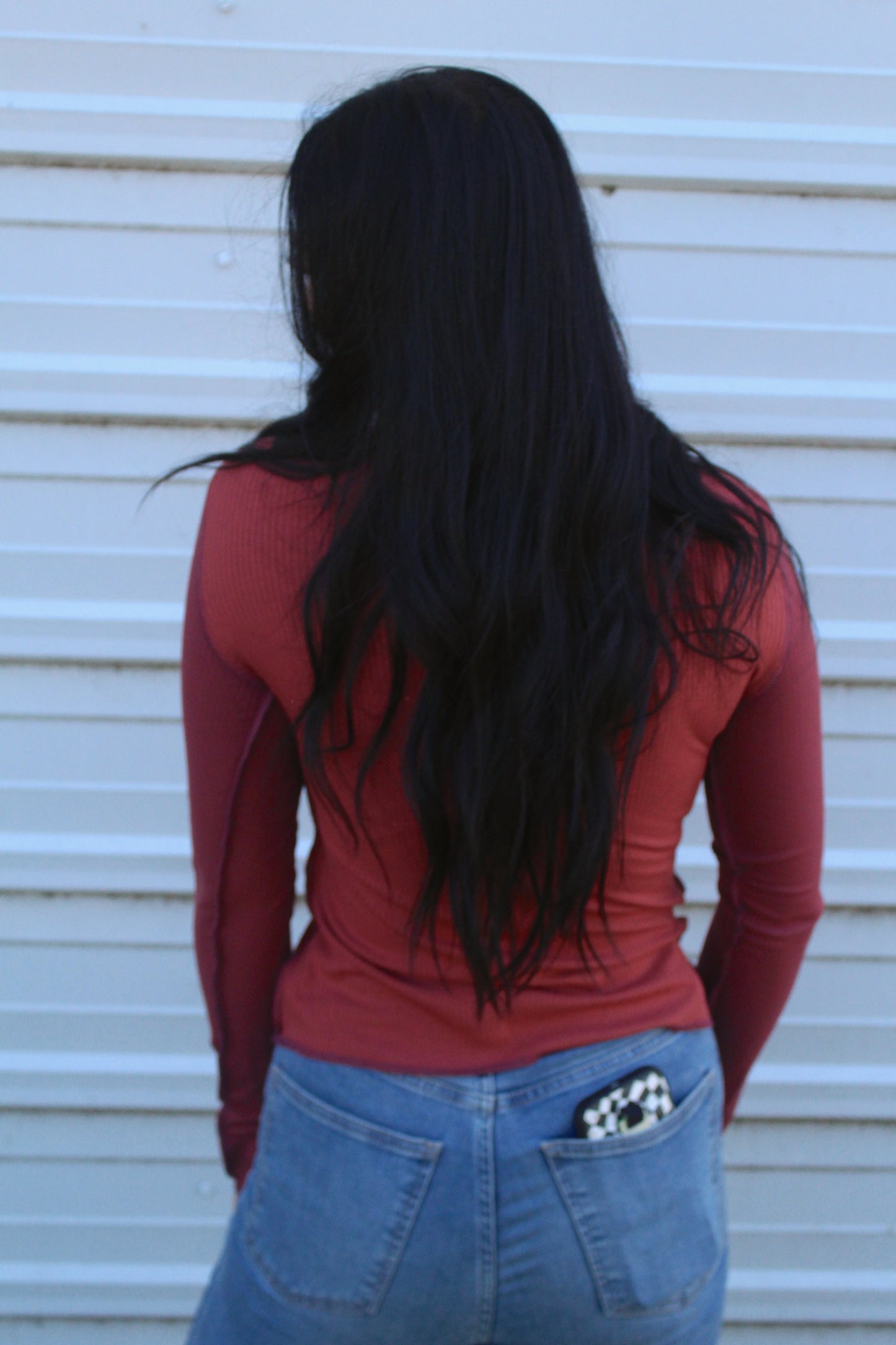 Red Color Block Ribbed Long Sleeve