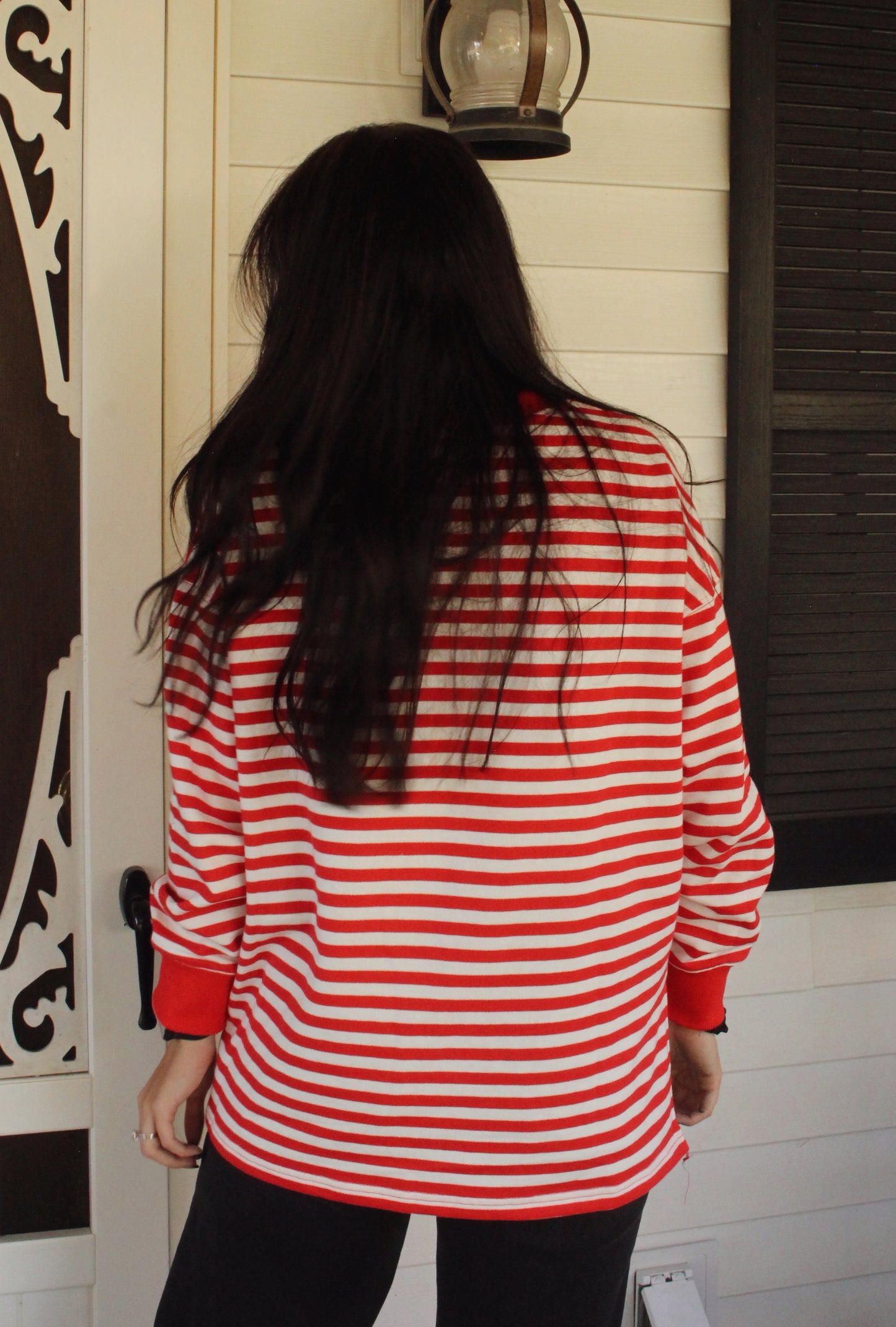 Red/White Striped Long Sleeve Knit Top