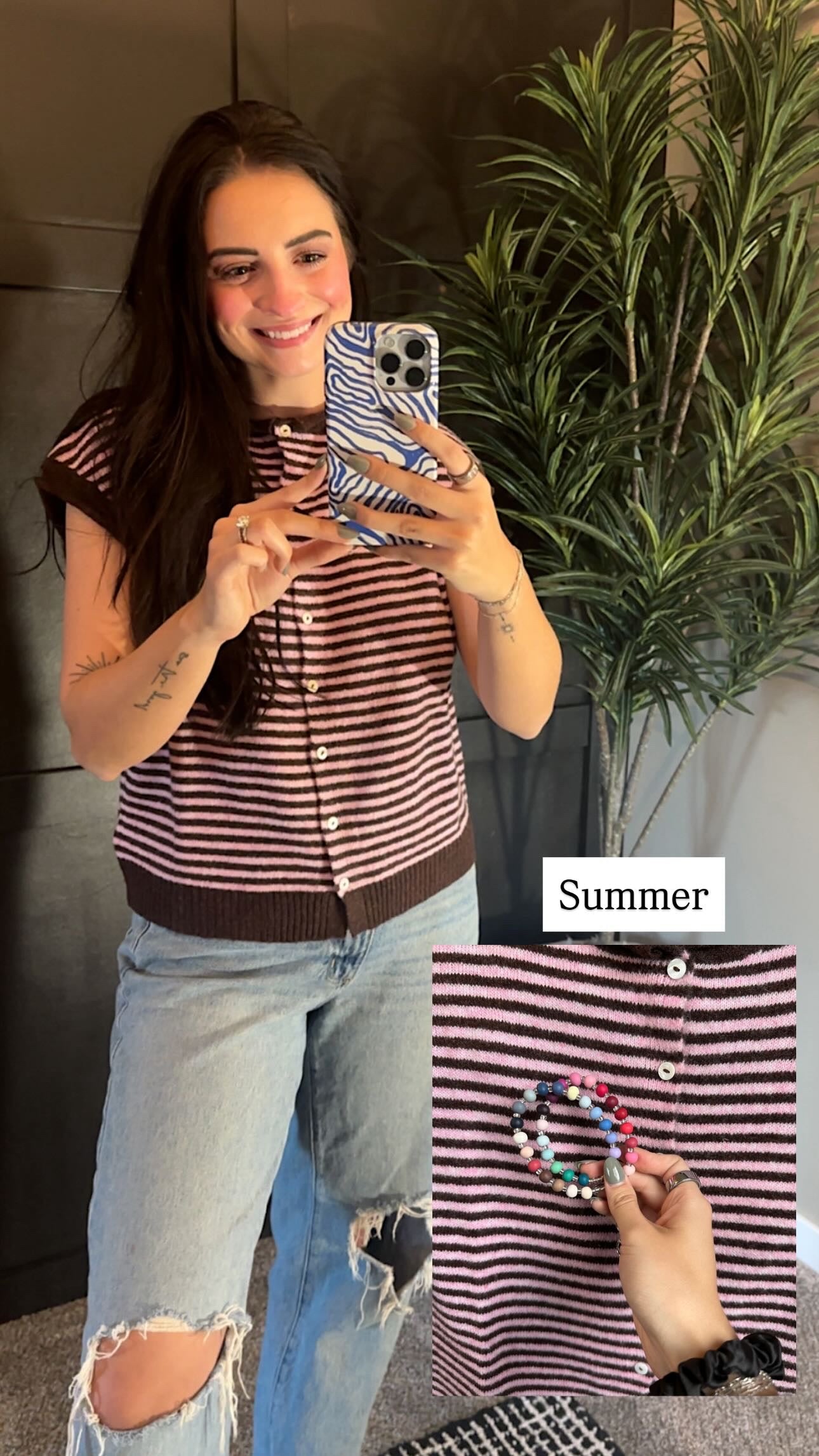 Striped Piper Vest Cardigan - Mini Stripe: Dark Wine
