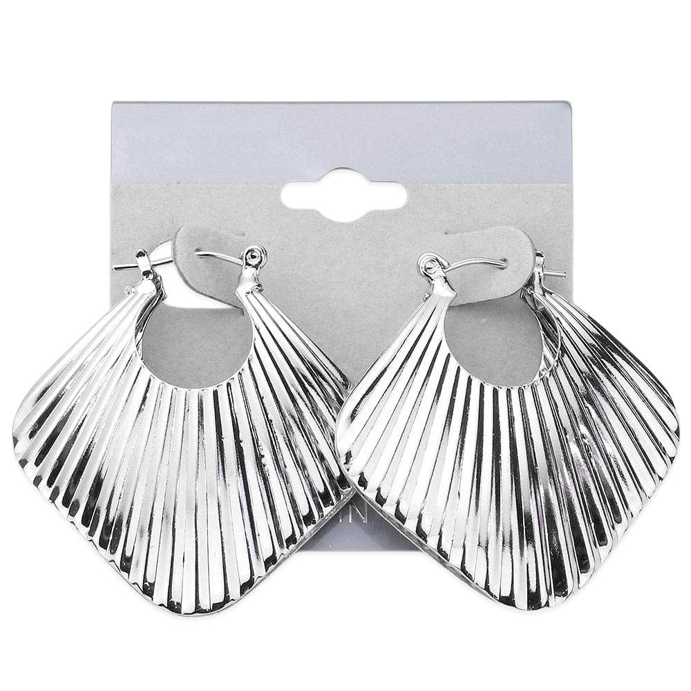 Ridged Metal Square Pin Catch Hoop Earrings