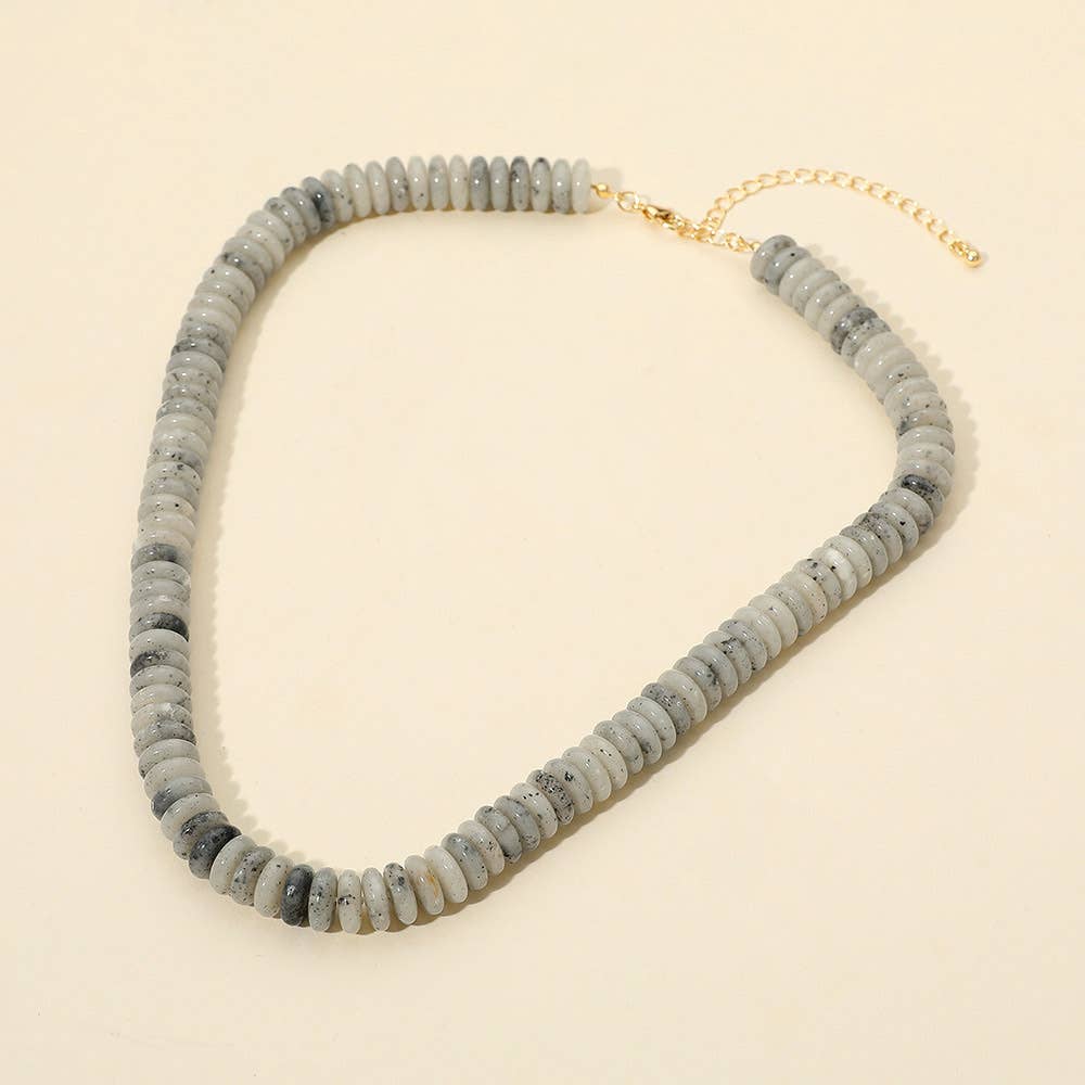 Flat Resin Disc Beaded Necklace: Brown/Gold