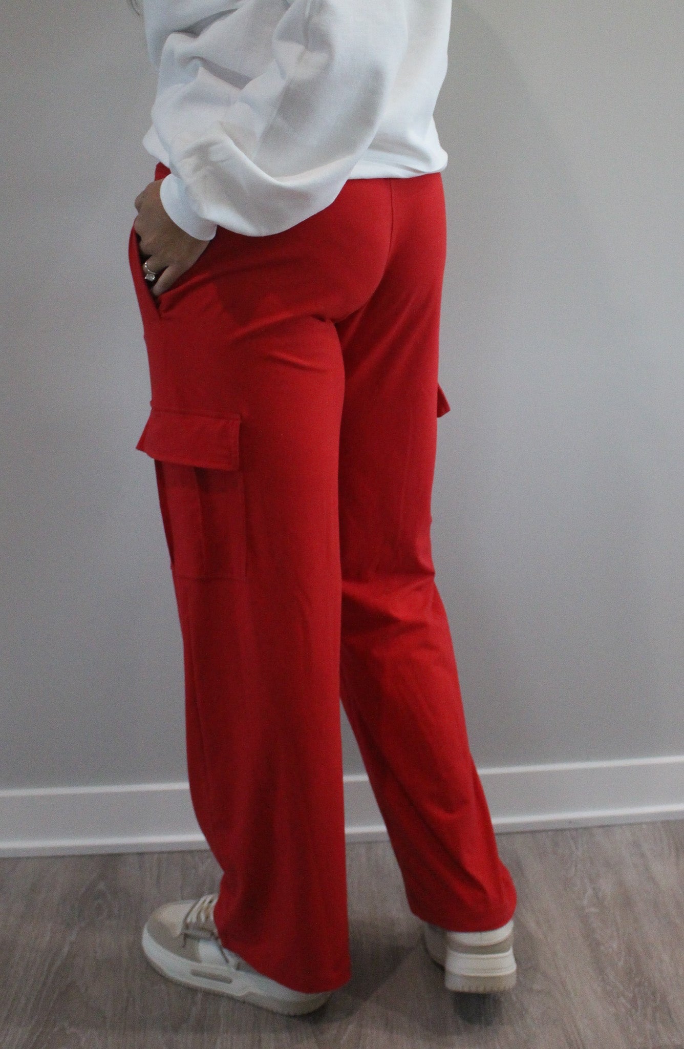 Butter Straight Leg Cargo Sweatpants: Red